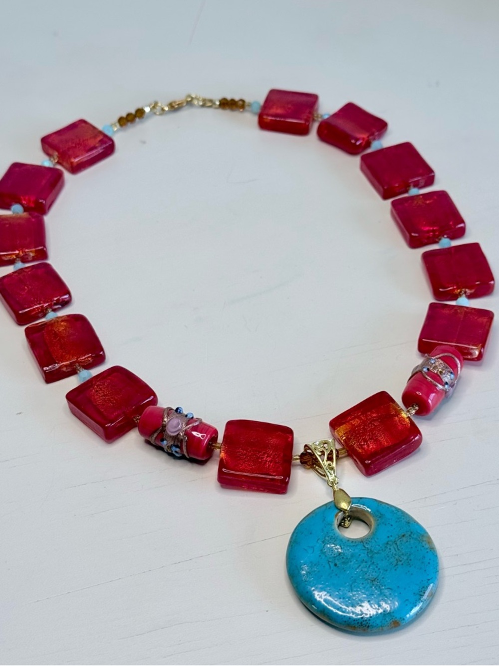 Handcrafted Red Beaded Necklace #78